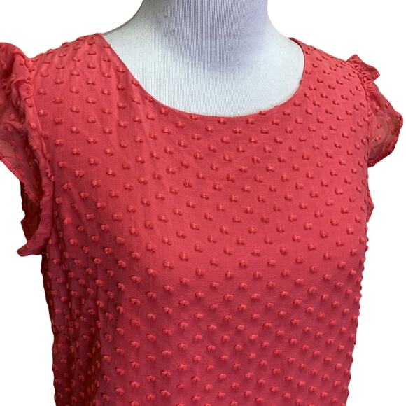 STS Sail to Sable Pink Coral Silk Ruffle Sleeve Swiss Dot Dress Size 2 - Picture 3 of 10